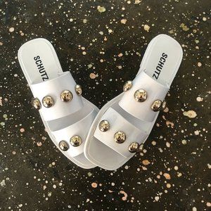 Schutz Lizzie Slides White Jelly Metal Studs Resort Beach Revolve 7